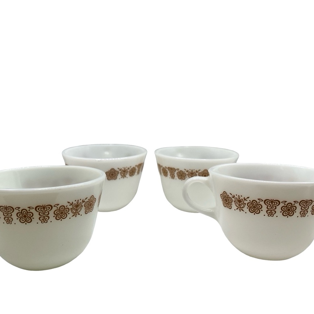 Vtg Set 4 Pyrex Corning Corelle Butterfly Gold Coffee Tea Mugs Cups Anti Hero